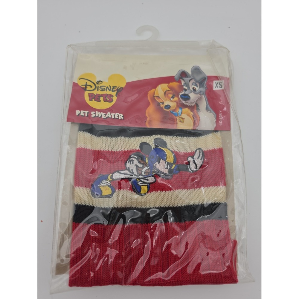 Vtg Nos XSmall Dog Sweater Knit Mickey Mouse Football Disney World Dog Clothes